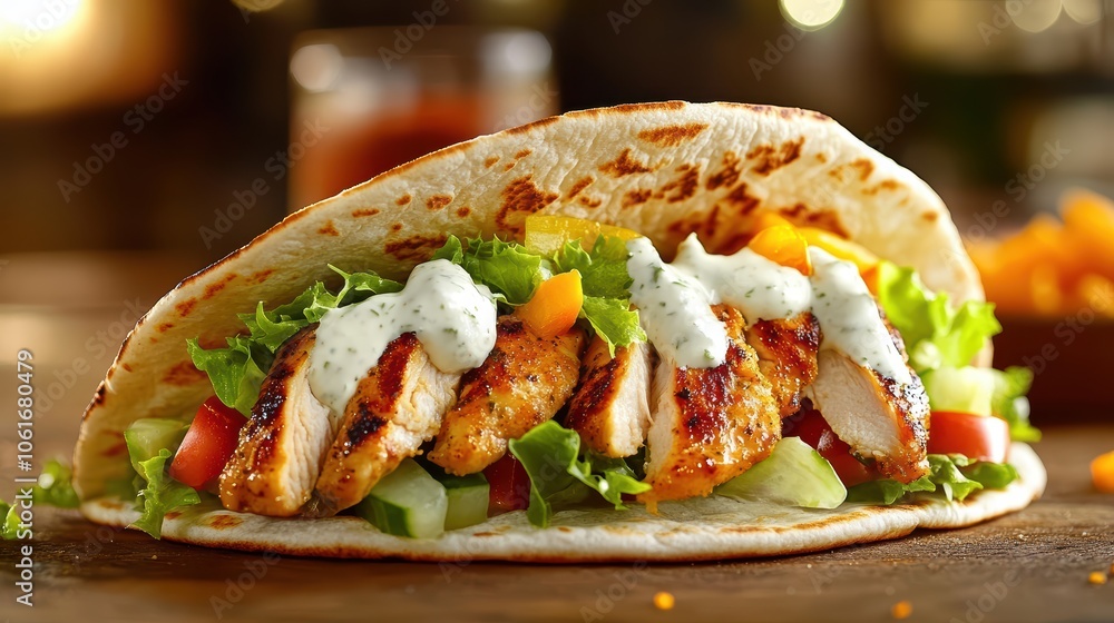 Delicious Pita Wrap with Grilled Chicken and Fresh Veggies