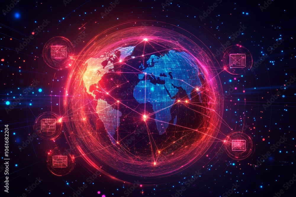 Obraz premium Web of Global Connections, Digital Diplomacy and International Relations