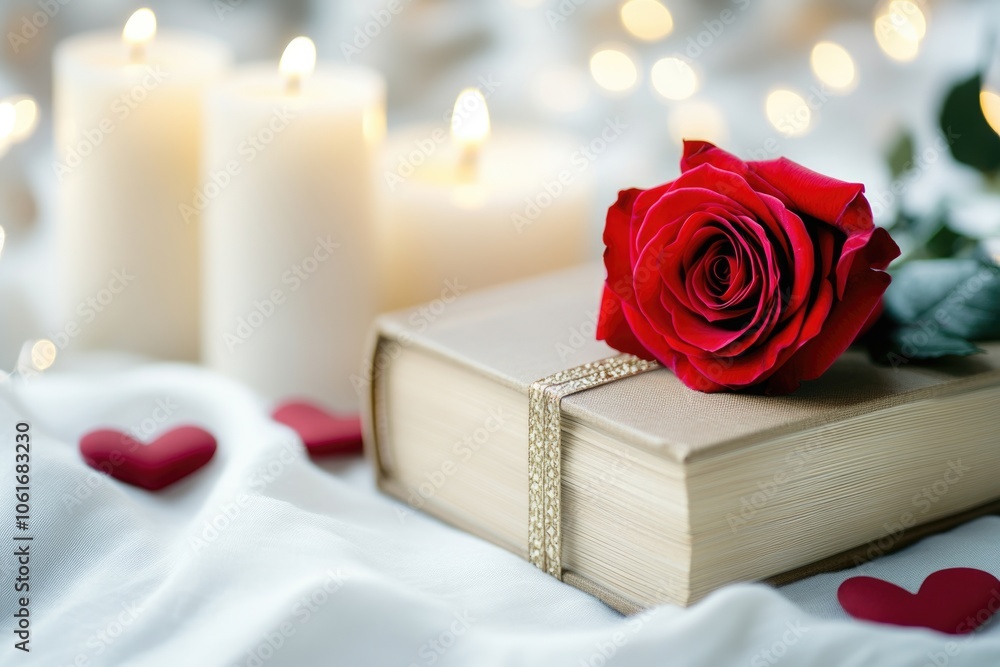 A red rose sits atop a book, symbolizing knowledge and passion A red rose sits atop a book, symbolizing knowledge and passion