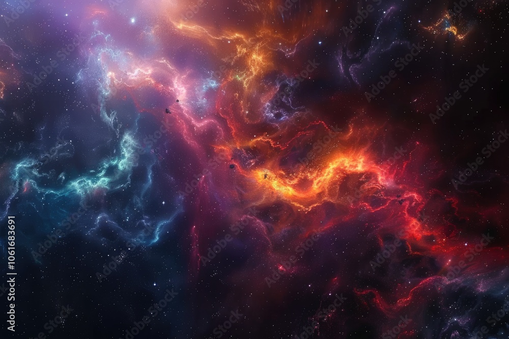 Cosmic Nebula with Swirling Gaseous Clouds and Stars Cosmic Nebula with Swirling Gaseous Clouds and Stars