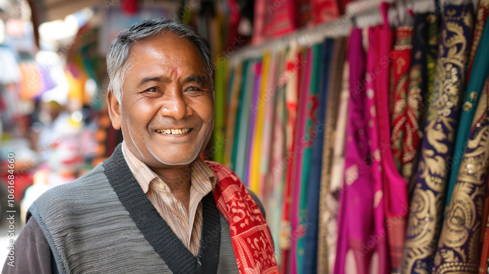 Obraz premium indian clothing store owner smiles