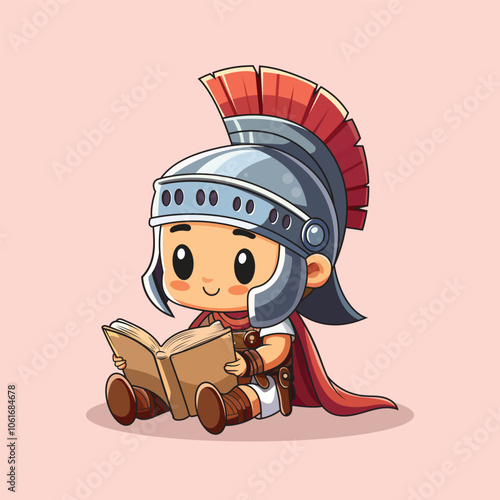 Adorable Roman Army Reading Books Cute Historical Illustration for Kids and History Lovers
