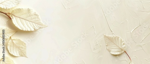 Minimalist aesthetic with textured beige background and delicate leaves wallpaper, banner