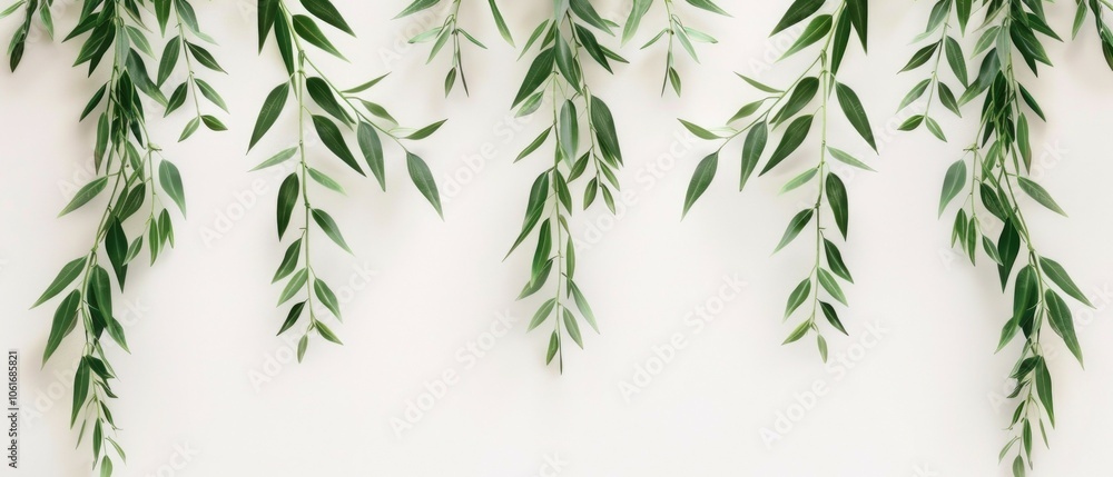 Elegant greenery on minimalist background: fresh leaves artfully arranged wallpaper, banner Elegant greenery on minimalist background: fresh leaves artfully arranged wallpaper, banner