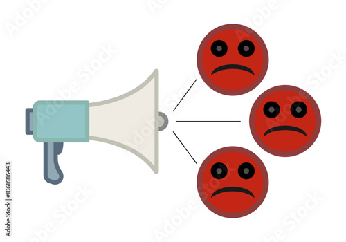Megáfono o altavoz de mango azul expresando enojo o enfado
