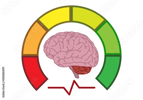 Cerebro rodeado de medidor de estado de salud mental