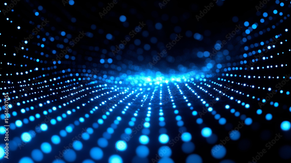 Digital background with dynamic blue lights. Perspective data stream with glowing particle trails and radial burst effect. Technology grid texture. Quantum network concept Digital background with dynamic blue lights. Perspective data stream with glowing particle trails and radial burst effect. Technology grid texture. Quantum network concept