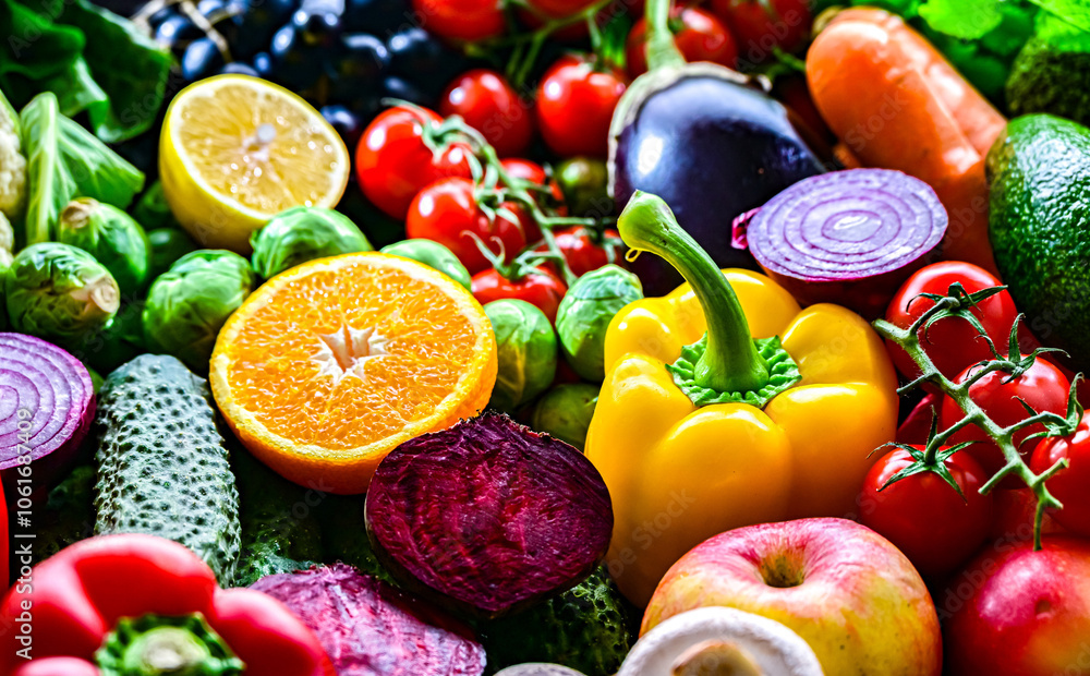 Fresh raw vegetables and fruits Fresh raw vegetables and fruits