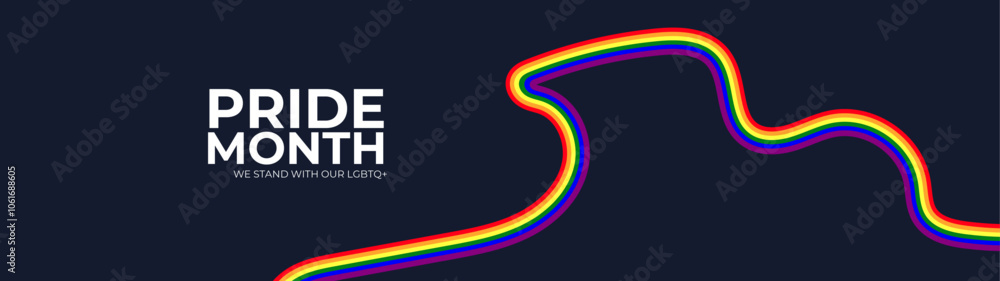 Celebrating pride month - long rainbow pride flag roll made to heart shape on black background. Lesbian Gay Bisexual Transgender. Celebrated annual. LGBT flag. Vector illustration Celebrating pride month - long rainbow pride flag roll made to heart shape on black background. Lesbian Gay Bisexual Transgender. Celebrated annual. LGBT flag. Vector illustration