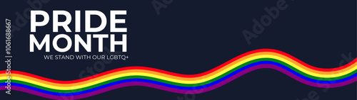 Celebrating pride month - long rainbow pride flag roll made to heart shape on black background. Lesbian Gay Bisexual Transgender. Celebrated annual. LGBT flag. Vector illustration