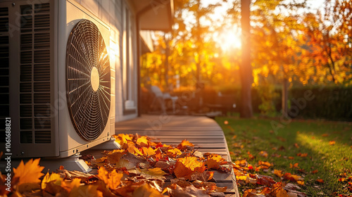 Modern Heat Pump System in an Autumn Setting