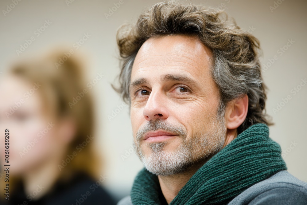 Obraz premium Middle-Aged Education Advisor in Profile View