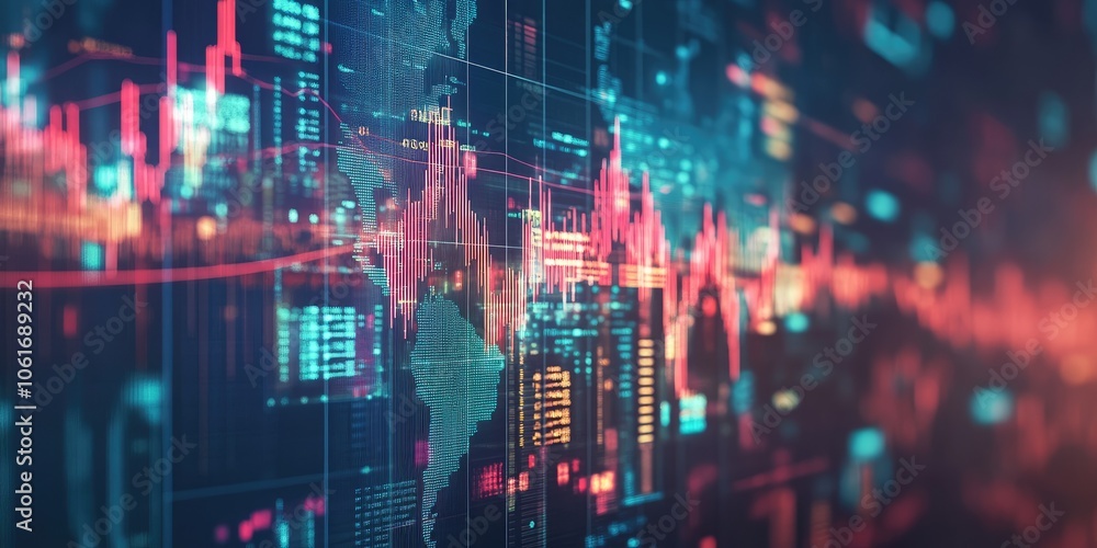 A global financial hub, with interconnected holographic data streams representing real-time stock market updates, cryptocurrency values, and international trade flows. A global financial hub, with interconnected holographic data streams representing real-time stock market updates, cryptocurrency values, and international trade flows.