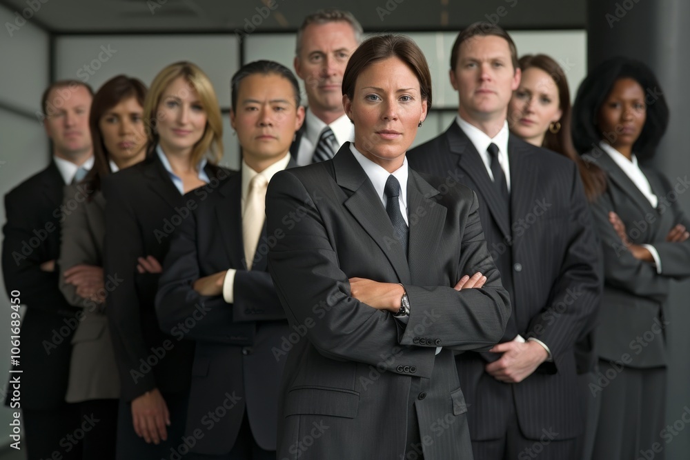 Group of business people standing in a row and looking at the camera Group of business people standing in a row and looking at the camera