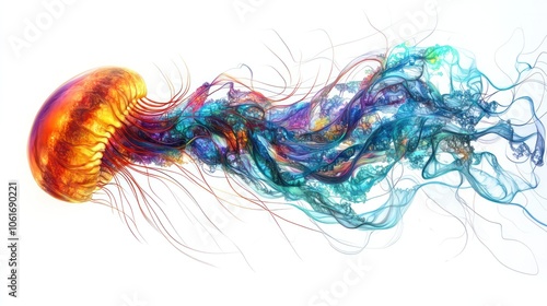 jellyfish, with intricate patterns and radiant colors swirling through its translucent body