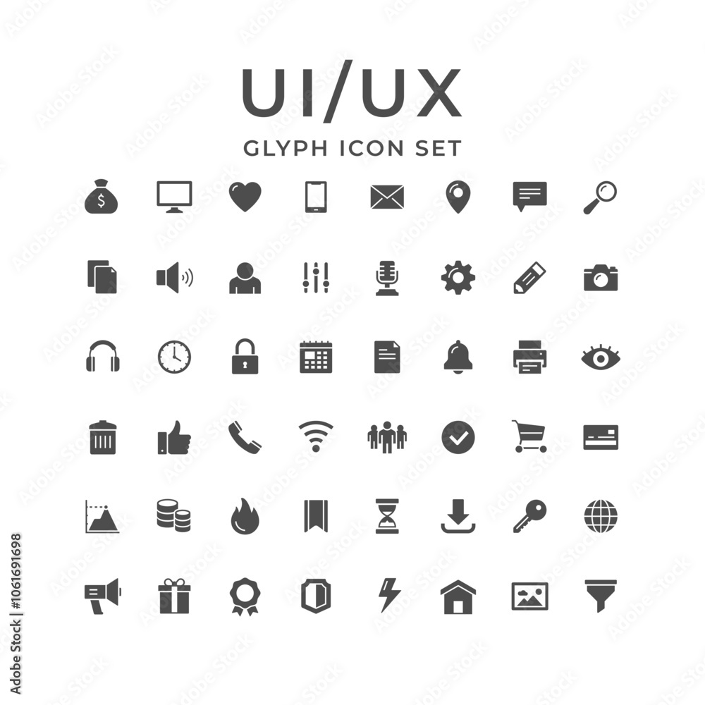 Set glyph icons of UI UX