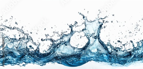 Splash of water with vibrant blue tones with isolated white background. photo