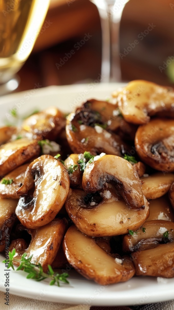 Sautéed mushrooms with fresh herbs and white wine. Sautéed mushrooms with fresh herbs and white wine.