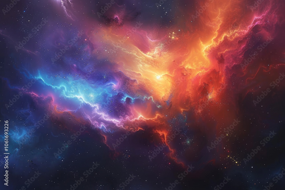 Cosmic Nebula with Vibrant Swirling Clouds and Stars Cosmic Nebula with Vibrant Swirling Clouds and Stars