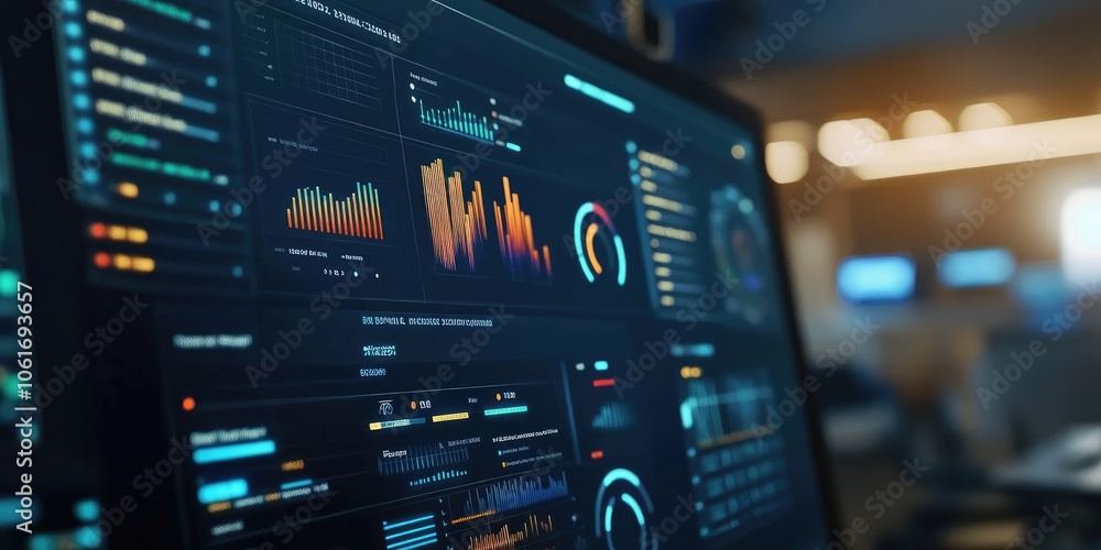 A cybersecurity dashboard displays real-time data encryption statistics, showcasing a secure network environment with no people in sight. A cybersecurity dashboard displays real-time data encryption statistics, showcasing a secure network environment with no people in sight.