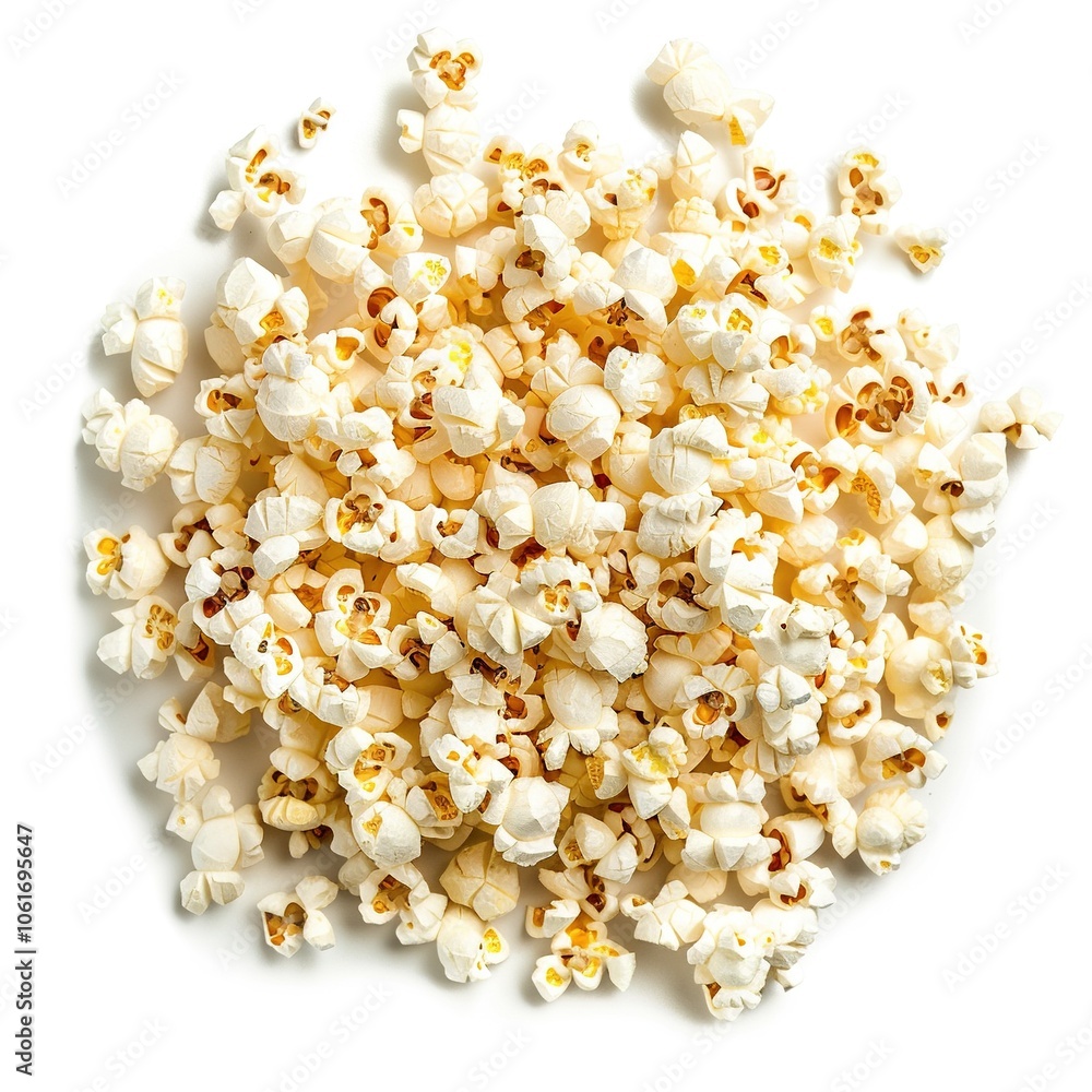 Popcorn top view Isolated on white Background Popcorn top view Isolated on white Background