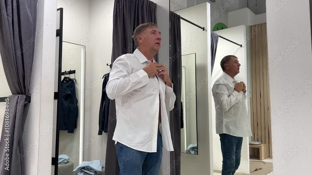 Fashion, Shopping and Man with choice for Clothes, sales or discount promo at store. Retail mall or customer with fabric at boutique for decision Fashion, Shopping and Man with choice for Clothes, sales or discount promo at store. Retail mall or customer with fabric at boutique for decision