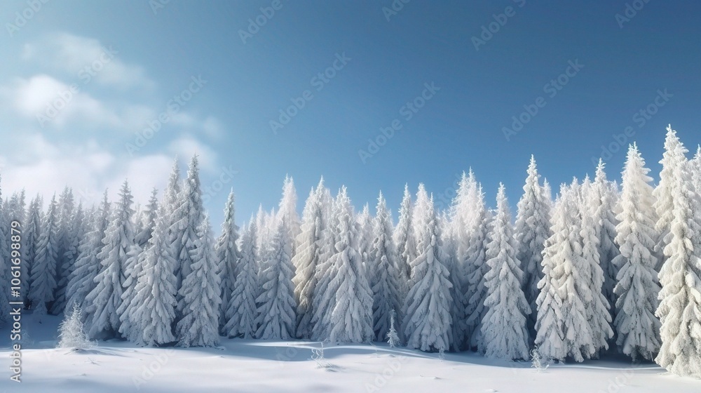 Snowy Pine Forest Under Clear Winter Sky Snowy Pine Forest Under Clear Winter Sky