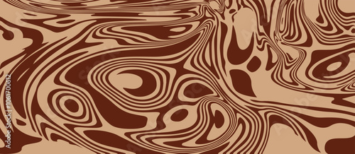 Chocolate pattern background. Abstract melting caramel cacao texture. Vector cream milk coffee swirl. Liquid choco peanut twirl bg. Psychedelic distorted trippy zebra lines. Marble design illustration