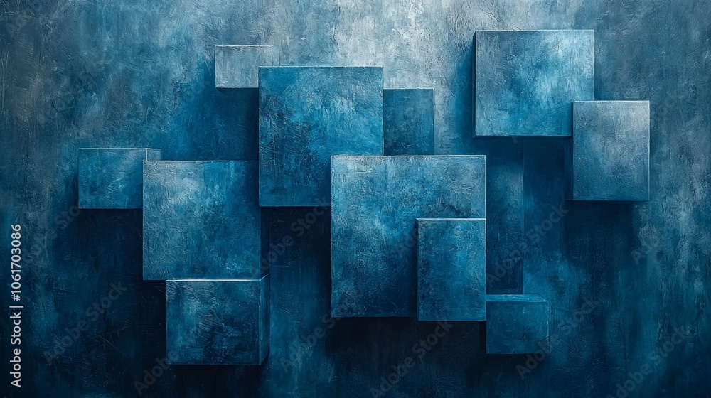 Abstract composition of blue squares on a textured background, conveying depth and modernity. Abstract composition of blue squares on a textured background, conveying depth and modernity.