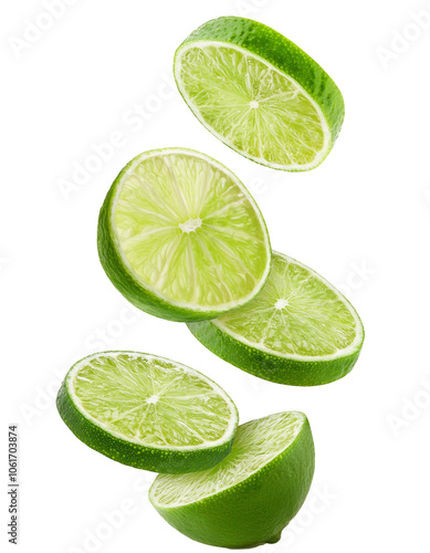 Fresh lime slices falling on transparent background © Олег Мальшаков