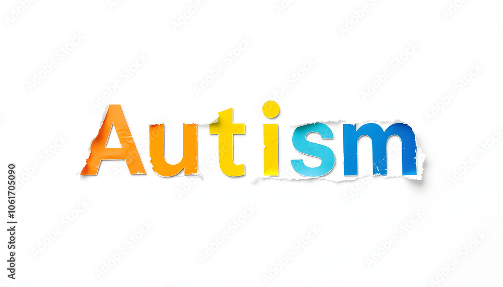 Autism, the word in a torn white background isolated with white highlights, png Autism, the word in a torn white background isolated with white highlights, png