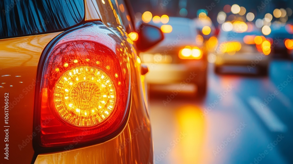 Closeup of Car Tail Light with Blurred City Background at Night Closeup of Car Tail Light with Blurred City Background at Night