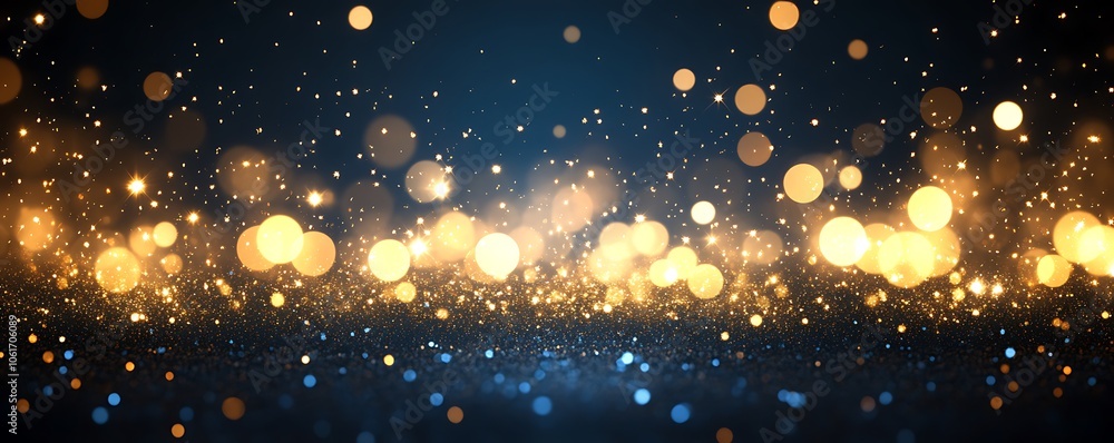 Obraz premium A shimmering background of golden and blue bokeh lights creating a festive atmosphere.