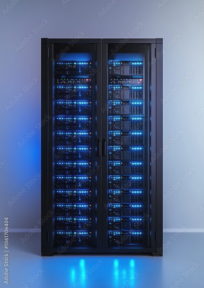 Server Rack Blue Lights.