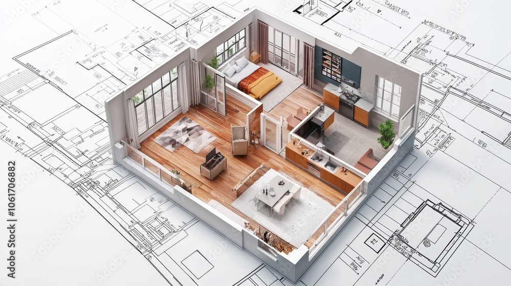 A home renovation diagram, showing the changes in the layout, room configurations, and design improvements for a modernized living space A home renovation diagram, showing the changes in the layout, room configurations, and design improvements for a modernized living space