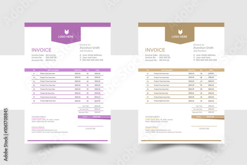 professional corporate company business invoice template design with color and concept variation bundle.Modern business invoice bill template Premium Vector.Professional and modern invoice template.