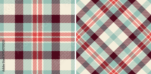 Texture pattern check of vector seamless background with a textile tartan plaid fabric. Set in christmas colors. Fashion trends for every season and holiday.