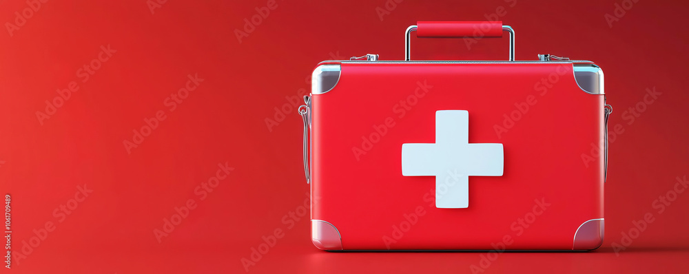 Obraz premium First Aid Kit Medical Supplies Emergency Healthcare Travel Adventure Outdoor Safety