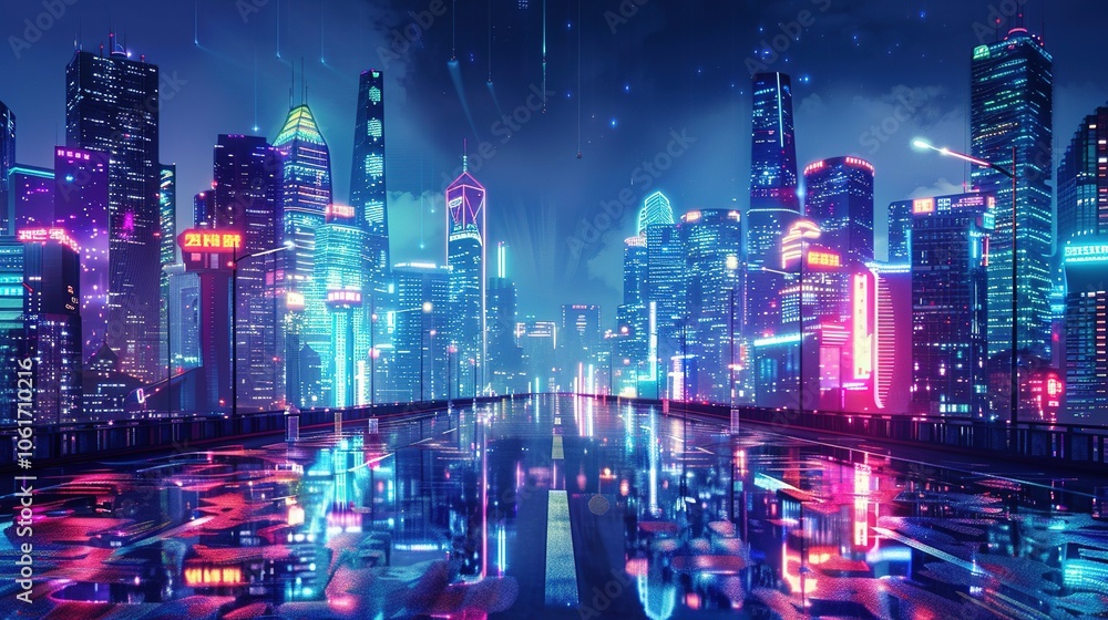 Futuristic neon cityscape with vibrant lights and a cyberpunk theme Futuristic neon cityscape with vibrant lights and a cyberpunk theme