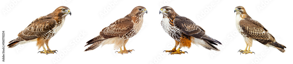 Birds of prey from different angles isolated on a transparent background in PNG format. A set of close-up images of hawks on a transparent background. Birds of prey from different angles isolated on a transparent background in PNG format. A set of close-up images of hawks on a transparent background.