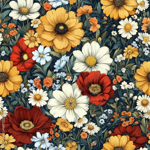 Wallpaper Mural Boho-inspired floral seamless tile with wildflowers Torontodigital.ca