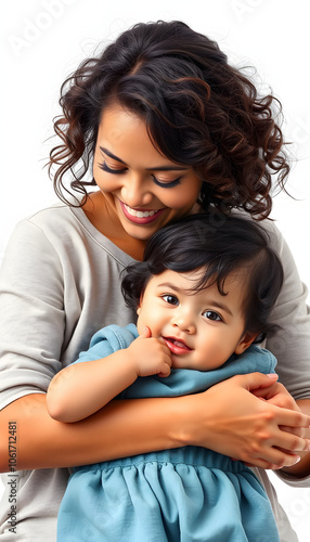 Mother and child white background, love and support isolated with white highlights, png