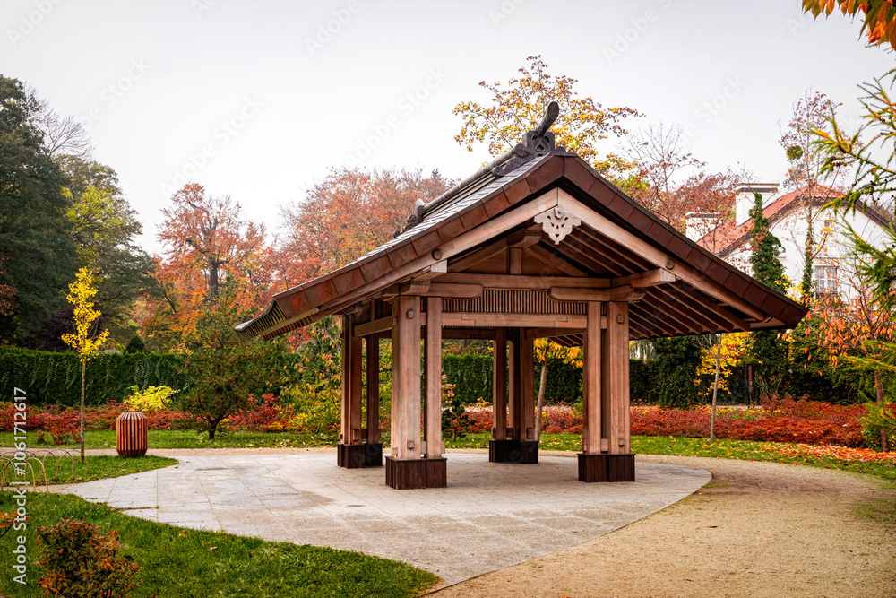 Beautiful Japanese autumn garden with pagoda Beautiful Japanese autumn garden with pagoda