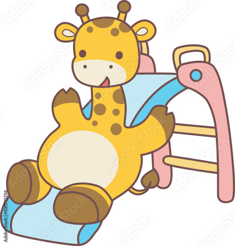 Set Vector Stock Illustrations Isolated of Baby Giraffe.
Cute giraffe animals with various activities.
Funny sticker of Giraffe animal kids.