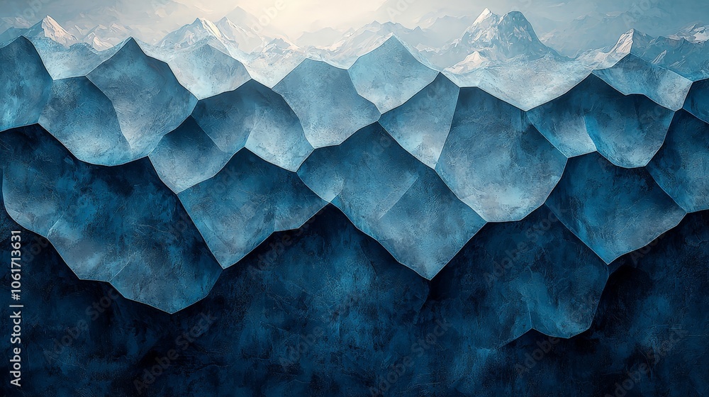 Abstract depiction of layered mountains in shades of blue and white. Abstract depiction of layered mountains in shades of blue and white.