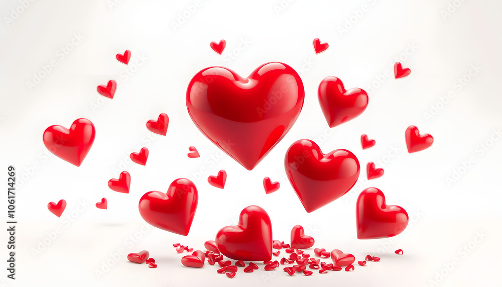 3d floating valentines love hearts icons on isolated transparent png background isolated with white highlights, png 3d floating valentines love hearts icons on isolated transparent png background isolated with white highlights, png
