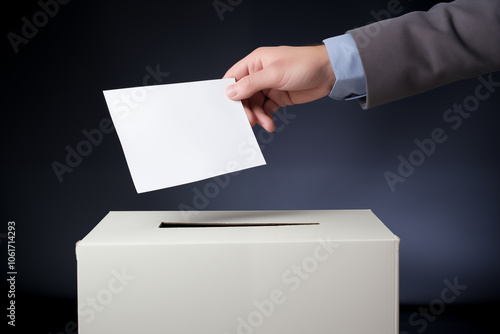 Hand casting vote in ballot box democratic concept art