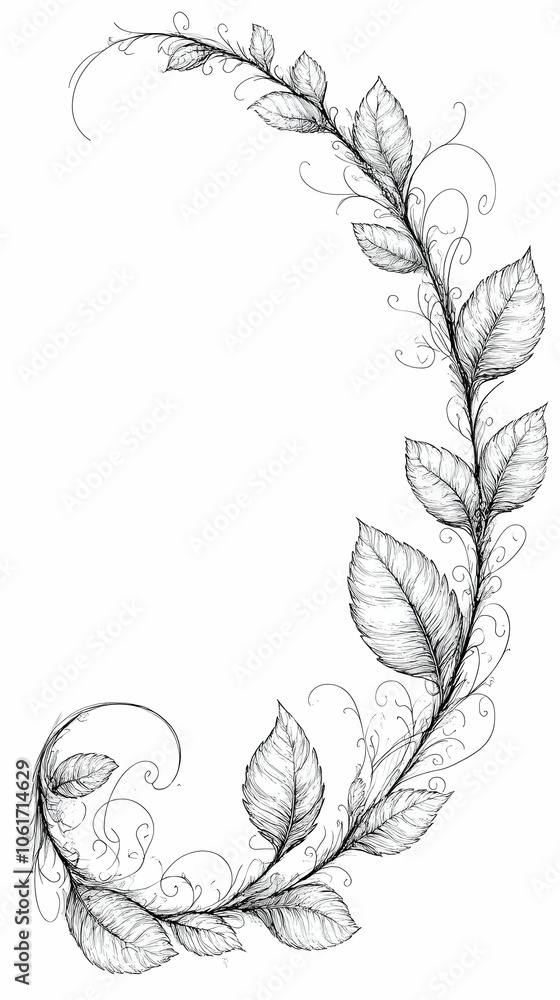 Hand drawn floral wreath with delicate leaves and vines. Hand drawn floral wreath with delicate leaves and vines.