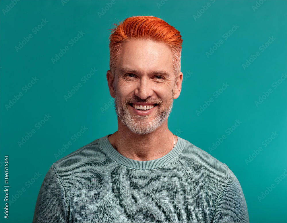 Portrait of Handsome Mature Man Looking Happy and Smiling Against Colored Studio Background Portrait of Handsome Mature Man Looking Happy and Smiling Against Colored Studio Background