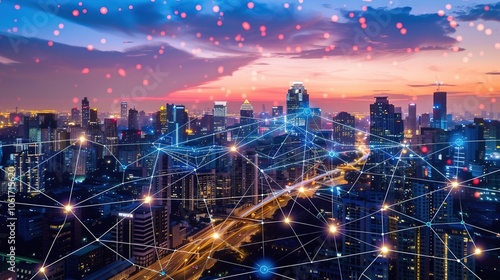 Wallpaper Mural Cityscape at night with illuminated skyscrapers and glowing city lights Torontodigital.ca